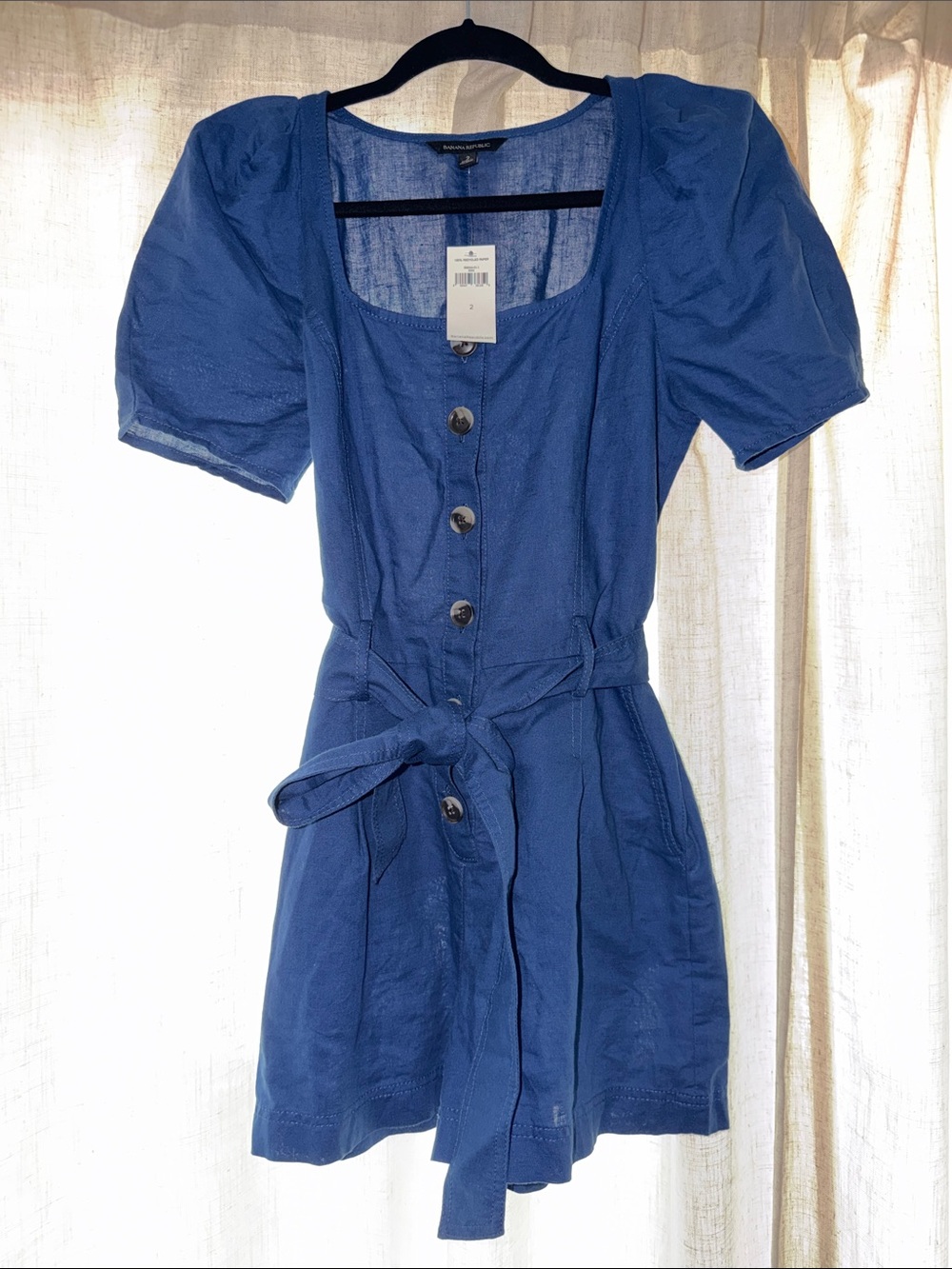 NWT Banana Republic Button Front Linen Romper with Tie Waist-sz 2